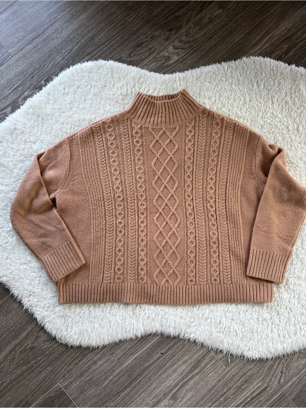 LOFT Cable Knit Mock Neck Sweater - Peachy Mauve